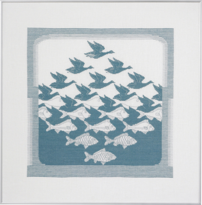 Kit de broderie Oiseau/poisson bleu-gris R5988 57 x 62 cm