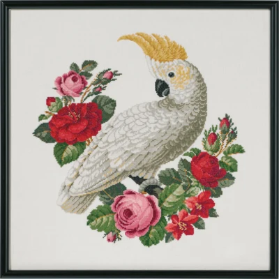 Kit de broderie Ara blanc 50 x 50 cm
